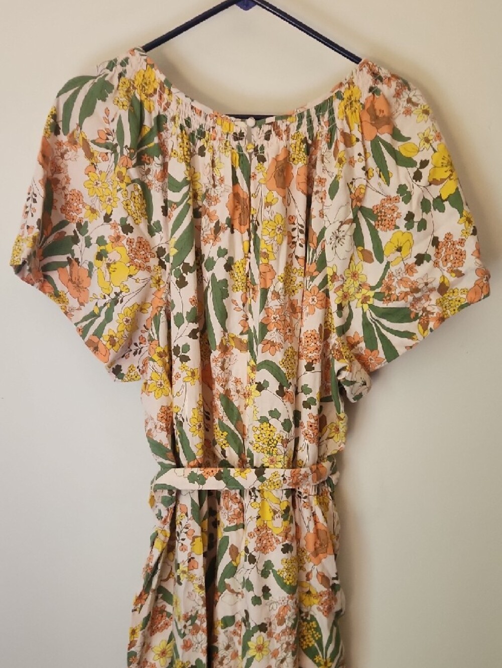 Lane Bryant 26 Jumpsuit Pastel Floral Flutter Sleeve Wide Leg Smocked - Picture 10 of 12